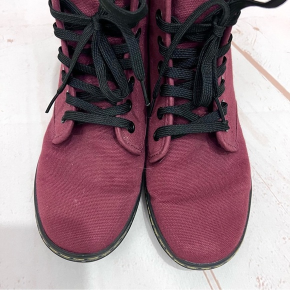 Dr Doc Martens Burgundy Red Canvas Shoreditch Lace Up Airwave Combat Boots - Picture 4 of 7